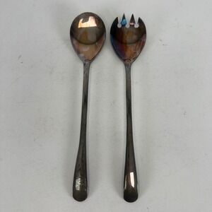Vintage FB Rogers Italy Silver Plated Salad Serving Spoon Fork Set Patina